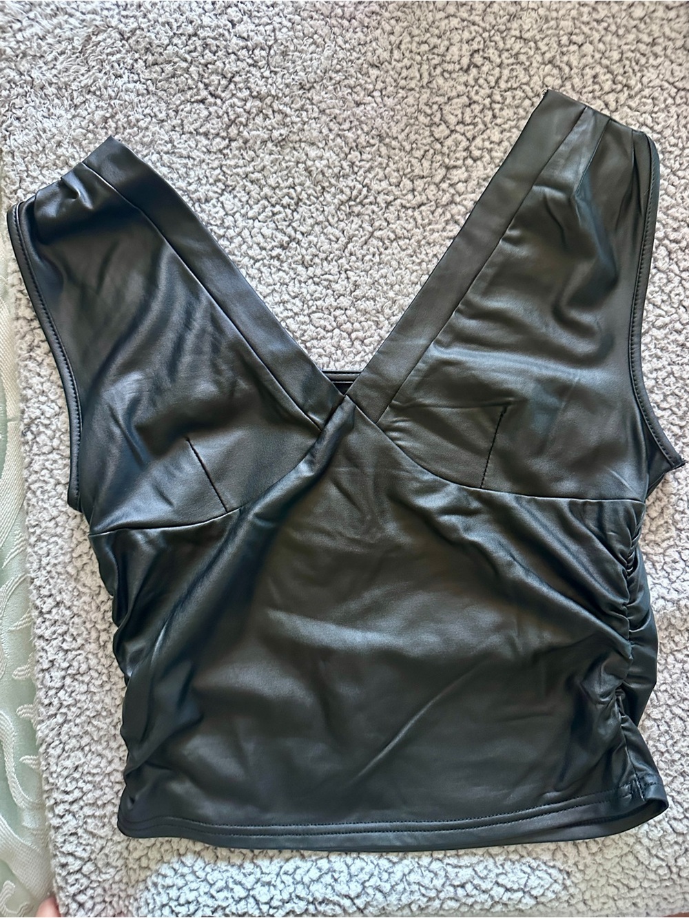 Faux Leather Black V-Neck Crop Top